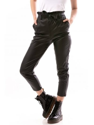 Pantaloni casual piele ecologică  - Negru